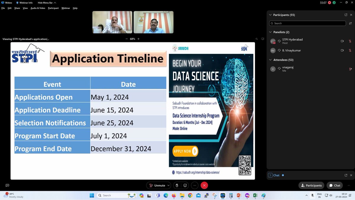 #STPIOutreach:STPI-Vijayawada conducted an interactive outreach webinar for STPI initiatives and Internship program in #DataScience on 27-05-2024 for students offered by #SabudhFoundation in association with #STPIINDIA & motivated students to Enroll the course. @KavithaC8