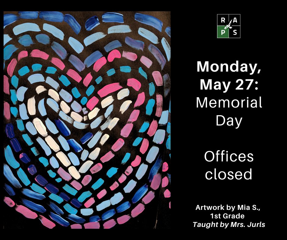 This Memorial Day, we remember and honor all the men and women who have sacrificed for our country. 🇺🇸

🎨Artwork by Mia S., 1st Grade Taught by Mrs. Jurls

Campus &amp; district offices will be closed today and open with summer hours on Tuesday.