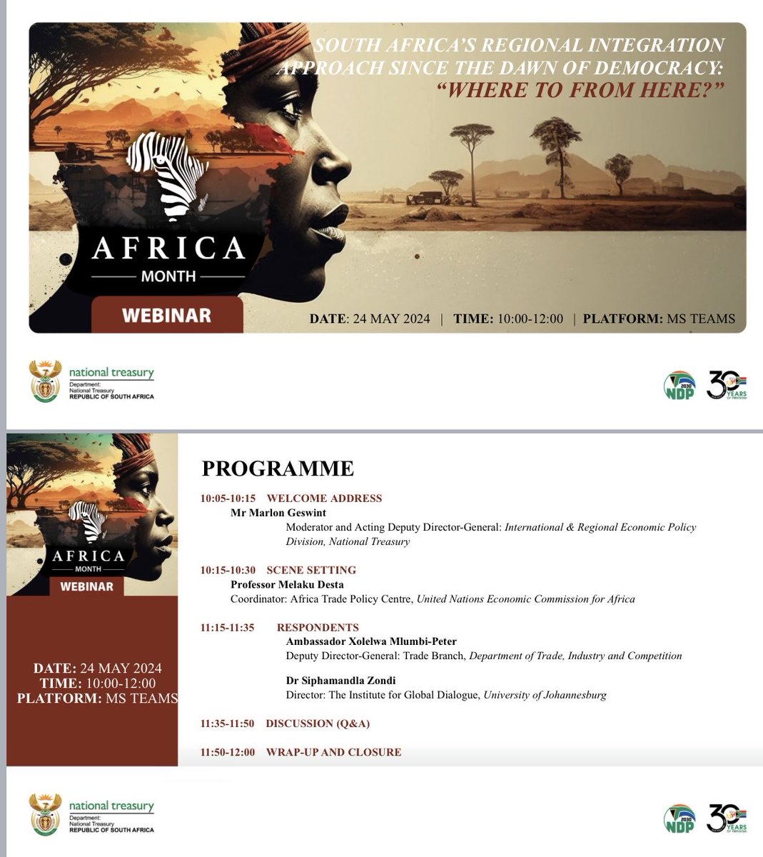 Melaku Geboye Desta (@melakud) on Twitter photo 1. On Friday 24 May, I was honored to join conversations organized by <a href="/TreasuryRSA/">National Treasury</a> on the theme of “30-Year celebrations of the liberation journey towards building the South Africa we want”, which coincides with the 30th anniversary of South Africa’s vibrant democracy. 1. On Friday 24 May, I was honored to join conversations organized by <a href="/TreasuryRSA/">National Treasury</a> on the theme of “30-Year celebrations of the liberation journey towards building the South Africa we want”, which coincides with the 30th anniversary of South Africa’s vibrant democracy.