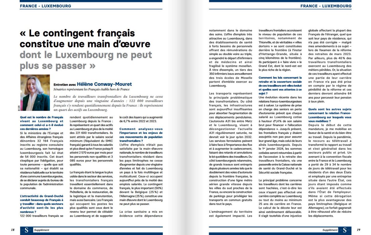 📰 Dans la revue @SERVIR_Alumni de l'INSP, je suis revenue sur les relations entre la France et le Luxembourg 🇫🇷🇱🇺 dont l'attractivité conduit 122.000 Français à s'y rendre chaque jour pour travailler, grâce notamment à la francophonie qui facilite les échanges et pratiques.