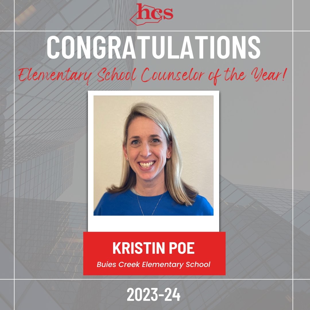 Congratulations to Mrs. Kristen Poe for being named @HarnettCoSchool 2023-2024 Elementary School Counselor of the Year! #LeadershipMatters #SuccesswithHCS #HarnettCounty #EdChat #EdLeaders #Edu #Education #Educhat #Parents #Principals #Students #Superintendents #ASCA #Counselors