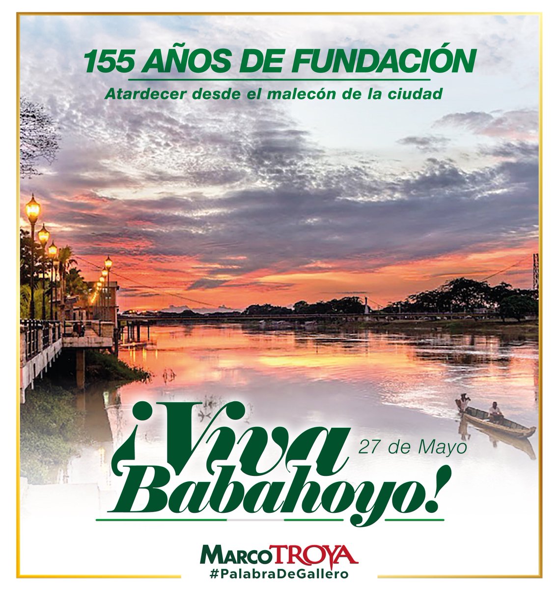 TROYA_Marco's tweet photo. #VivaBabahoyo
Mi saludo fraterno 🫂 a nuestra querida capital provincial, #Babahoyo.
Todos 🤝🏼 los Fluminenses te felicitamos 👏🏼.

#MarcoTROYA
#PalabraDeGallero https://t.co/i2BmmE2djU