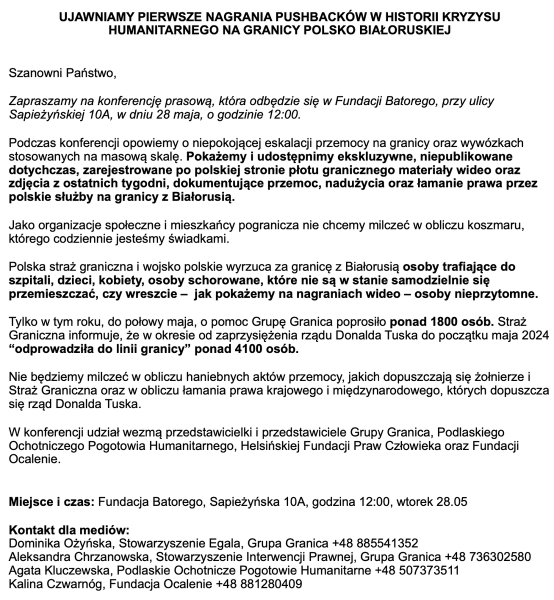 Jutro ujawnimy kolejne nagrania pushbacków. Zapraszamy na specjalną konferencję prasową.
<a href="/FaktyTVN/">Fakty TVN</a> <a href="/RMF24pl/">Fakty RMF FM</a> <a href="/wyborcza/">wyborcza</a> <a href="/PolsatNewsPL/">PolsatNews.pl</a> <a href="/tvp_info/">tvp.info 🇵🇱</a> <a href="/Radio_TOK_FM/">Radio TOK FM</a> <a href="/OnetRano/">Onet Rano</a> <a href="/OnetWiadomosci/">Onet Wiadomości</a> <a href="/wirtualnapolska/">Wirtualna Polska</a> <a href="/gazetapl_news/">Gazeta.pl</a> <a href="/RadioZET_NEWS/">Radio ZET NEWS</a> <a href="/PAPinformacje/">PAP</a> <a href="/rzeczpospolita/">Rzeczpospolita</a> <a href="/NewsweekPolska/">Newsweek Polska</a>