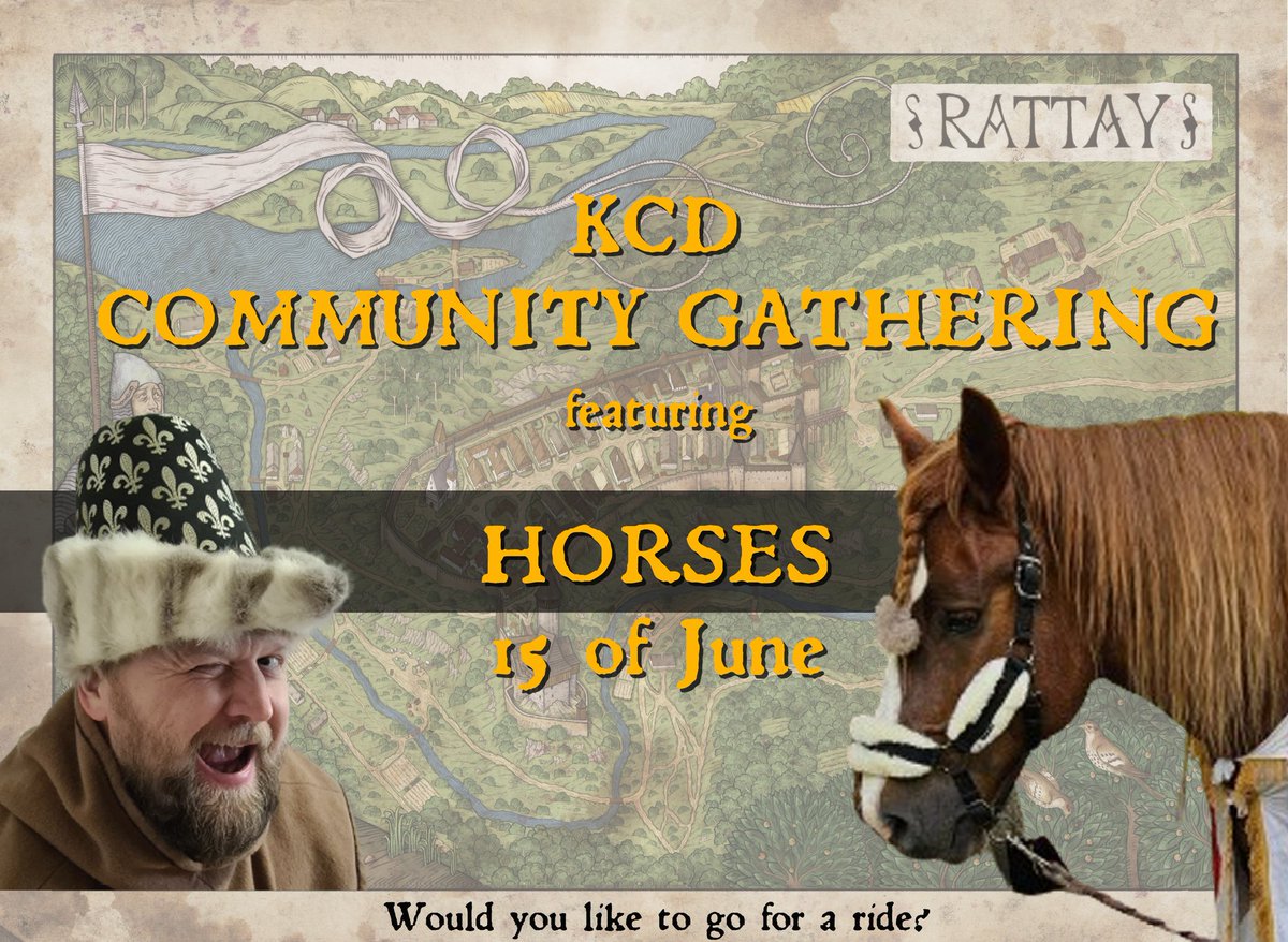 Sir Doenny (@sir_doenny) on Twitter photo As you know, we're organizing #Rattay #KCD community gathering and together with <a href="/DrFusselpulli/">Sir Chris of Erkenroide ⚔️🏹🛡️</a> from <a href="/WarhorseStudios/">Warhorse Studios</a> & mayor trying to bring you the best experience!
So, excited to announce HORSES 🐎 🤩😅
Will you ride?🤠
<a href="/ShouldUPlayIt/">Should You Play It?</a> @knights_arcade <a href="/Fuzzplop/">Fuzzplop</a> <a href="/LordHansCapon/">angel🪽MCRTORONTO 8/22</a> As you know, we're organizing #Rattay #KCD community gathering and together with <a href="/DrFusselpulli/">Sir Chris of Erkenroide ⚔️🏹🛡️</a> from <a href="/WarhorseStudios/">Warhorse Studios</a> & mayor trying to bring you the best experience!
So, excited to announce HORSES 🐎 🤩😅
Will you ride?🤠
<a href="/ShouldUPlayIt/">Should You Play It?</a> @knights_arcade <a href="/Fuzzplop/">Fuzzplop</a> <a href="/LordHansCapon/">angel🪽MCRTORONTO 8/22</a>