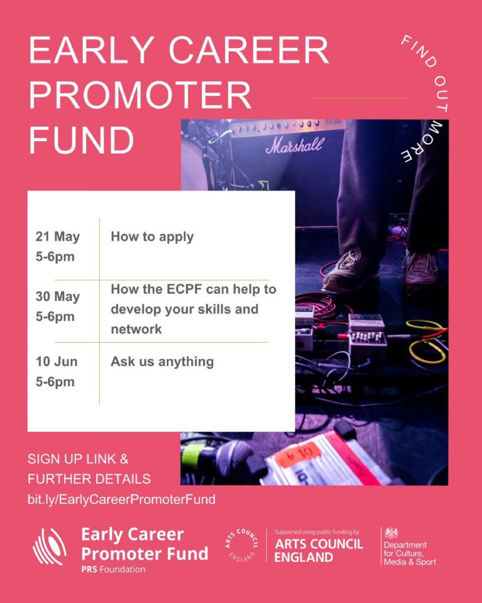 Find out more about The Early Career Promoter Fund from @PRSFoundation 📢 with their series of webinars this May & Jun with Grants & Programmes’ Manager Ben Price & @ace__london! Sign up here 👉 bit.ly/4bwSEg5