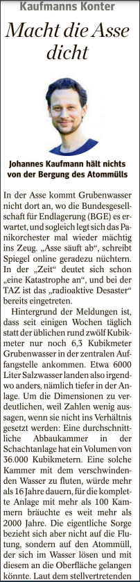 JAmoKa_BS's tweet photo. In der Region, die von einigen Bewohnern als #Atomklo Deutschlands bezeichnet wird, ist der Hang zur Hysterie bei Nachrichten über die #Asse2 stark ausgeprägt. Doch die Gefahren des hier gelagerten #Atommüll|s werden maßlos übertrieben. Die Bergung ist unsinnig! #KaufmannsKonter https://t.co/otTij6A52u