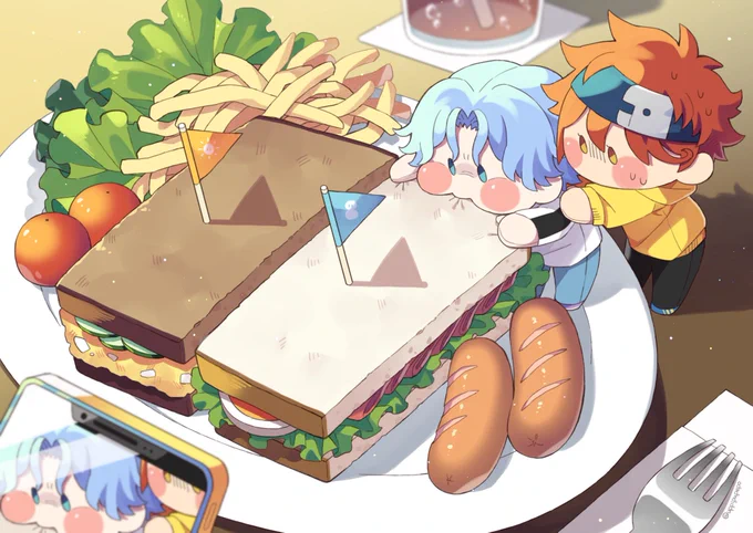 ぬい「ご飯と一緒にぬい撮りしようものならこうだ!」 