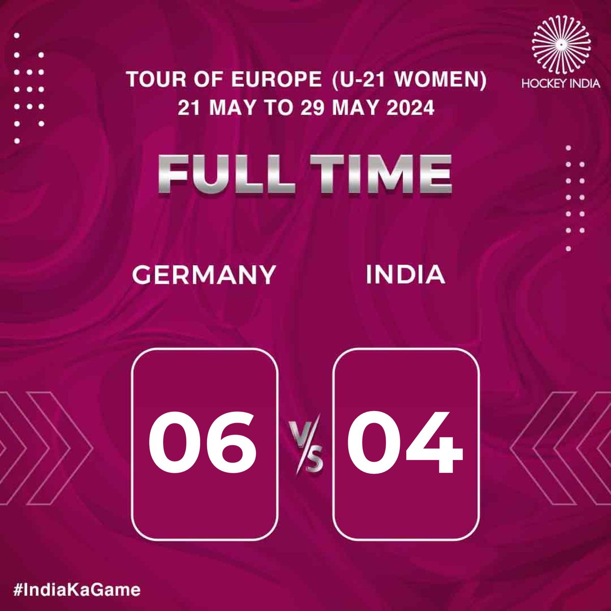 An intense match with a spirited performance by our Women’s team! 

Despite the final score, we played with heart and determination. Onwards and upwards 💪🏻

Germany 6️⃣ - 4️⃣ India

#HockeyIndia #IndiaKaGame
.
.
.
.
@CMO_Odisha @FIH_Hockey @IndiaSports @Media_SAI @sports_odisha