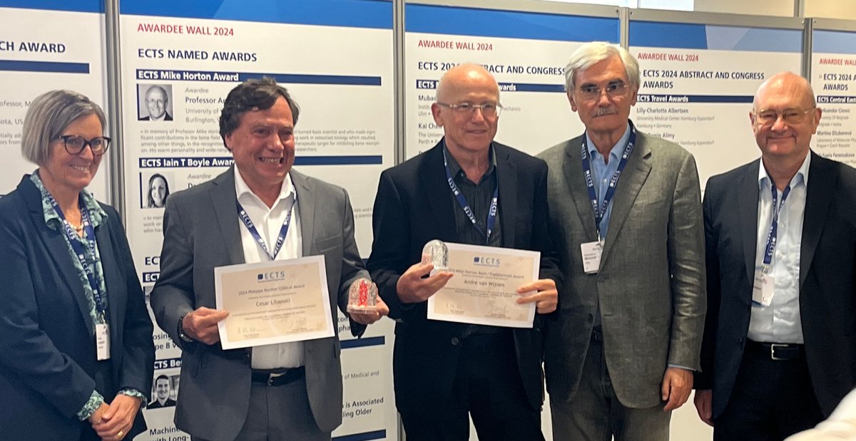 Prof. Cesar Libanati just received the ECTS Philippe Bordier Clinical Award and Prof. Andre van Wijnen the ECTS Mike Horton Award. Congratulations to the Awardees