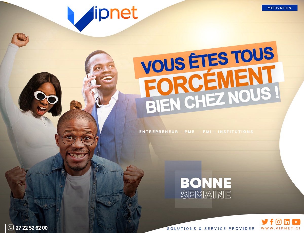 VIPNET_CI's tweet image. Forcément vous êtes les bienvenues chez #VIPNET
Bonne semaine !
Infoline : 📞 (+225) 27 20 25 69 09
#VIPNETCI
#Solutionsprovider
#Telecoms