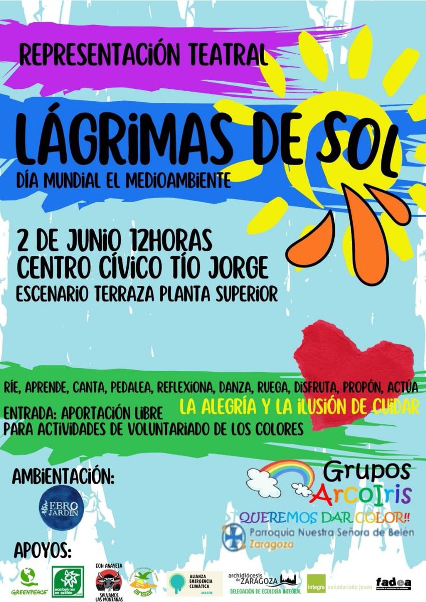 Llen@s de ilusión!!!! Te invitamos a nuestra representación de este curso, porque seguimos a tope con la Casa Comun🌍 Esta vez... ...Te animamos a venir disfrazad@ o con accesorios de la naturaleza. ...Y tambien puedes participar como figurante/a 🤩🥳🌈🌈