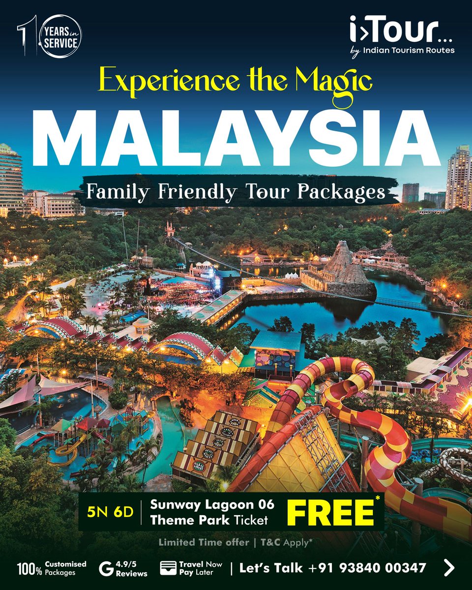 iTour_chennai's tweet photo. Hello dear family and friends! Join us for a trip to Malaysia!
- Hassle-free, VISA-FREE entry!
- Free tickets to Sunway Lagoon Theme Park
Ready to begin your dream getaway?
โ
Let's Talk: +91 93840 00347
#iTour #IndianTourismRoutes #iTourResponsibleTourism #gdbrandcreative https://t.co/YmjqaI5PrN