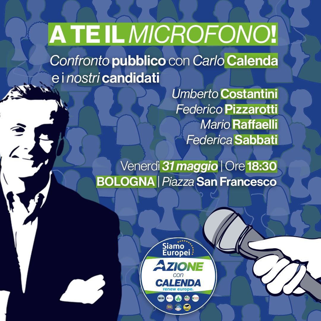 CarloCalenda's tweet photo. Aggiornamento! Domani ci vediamo in conferenza stampa a #Firenze con @BarbaraMasini_, alle 11 al Caffè Letterario.

Venerdì, invece, vi aspetto con @SpilUmberto, @FedePizzarotti, @mraffa1946 e Federica Sabbati e la dirigenza locale a #Bologna, dalle 18.30 in piazza San Francesco, per confrontarci e discutere insieme d’Europa. Avanti!