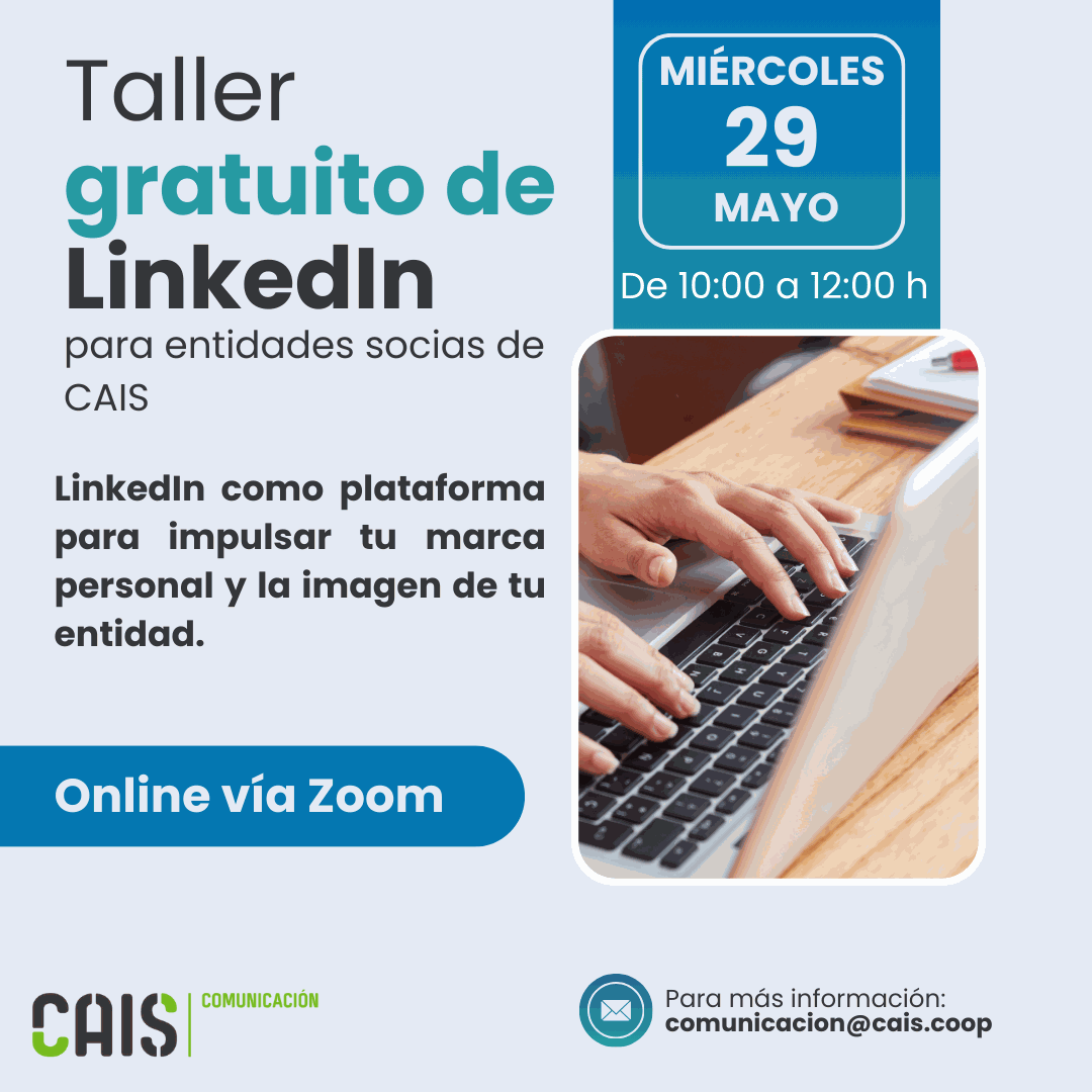 RECORDATORIO🗣️¡Este miércoles tenemos taller gratuito de #LinkedIn para nuestras entidades TEAL!

➡️Vas a aprender a optimizar tu perfil para mejorar tu marca personal y la imagen de tu entidad social.

🗓️29 de mayo de 10:00 a 12:00h

¡Inscríbete aquí!

cais.s1.toolkitcais.com/survey/start/2…