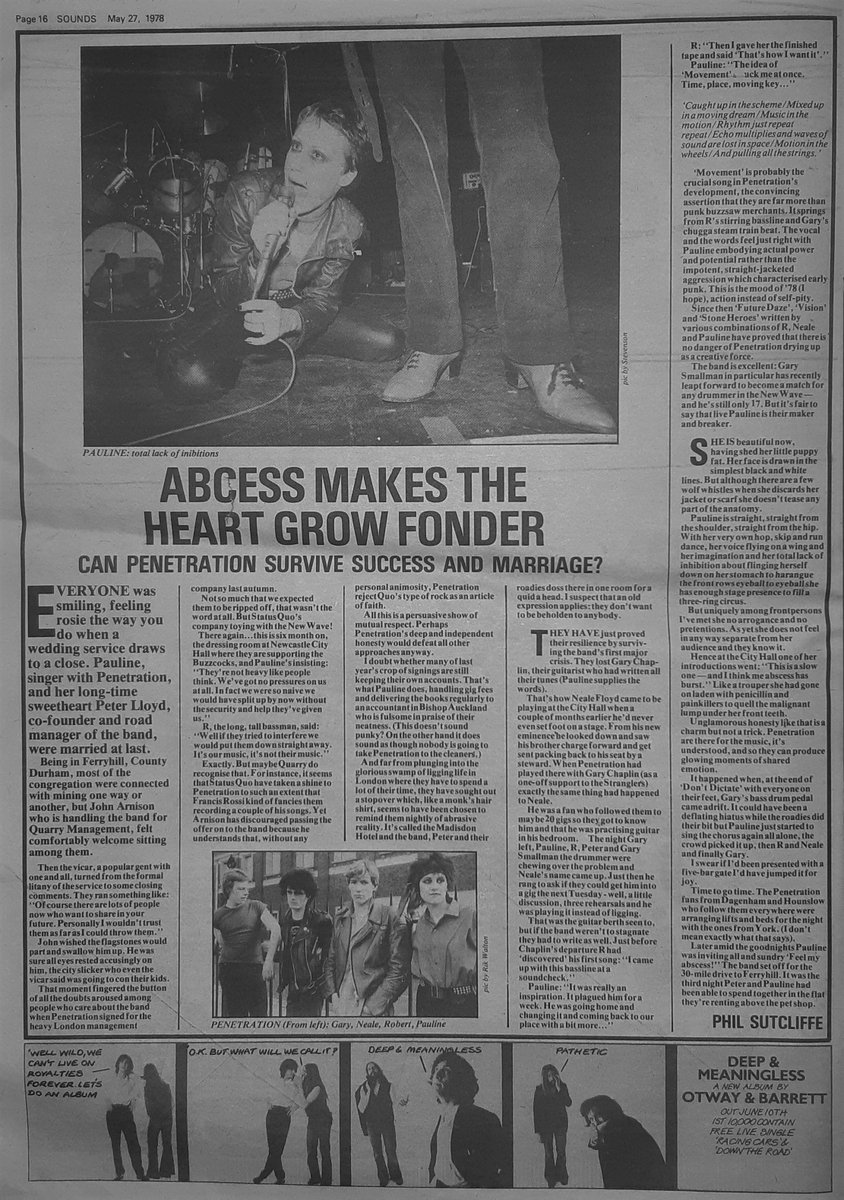 An article on Penetration by Phil Sutcliffe and Pics by Ray Stevenson and Rik Walton in Sounds 27th, May 1978. <a href="/penetrationband/">Penetration</a> <a href="/PaulineMurrayX/">Pauline Murray</a>
<a href="/garyalikivi/">Alikivi</a>