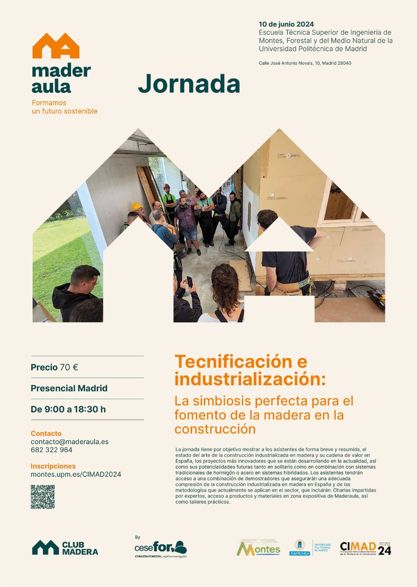 🔜 Estaremos en la jornada “Tecnificación e #industrialización: la simbiosis perfecta para el fomento de la #madera en la #construcción”, organizada por @maderaula y @FCesefor en el marco de #CIMAD2024.

#InWoodWeTrust #construcciónindustrializada #construcciónsostenible