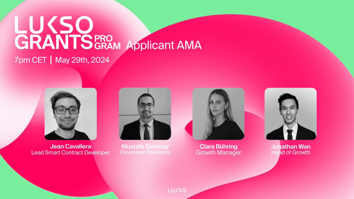 LUKSO (@lukso_io) on Twitter photo 🎙️Join us for a live Q&A session on May 29th at 7pm CET to discuss any open questions you may have about the application process for the LUKSO Grants Program with <a href="/JeanCavallera/">Jean Cavallera</a>, <a href="/manipulatedbit/">musti</a>, <a href="/CBhrng/">Clara</a> and <a href="/jon8wan/">Jonathan Wan 🆙</a> 💫 🎙️Join us for a live Q&A session on May 29th at 7pm CET to discuss any open questions you may have about the application process for the LUKSO Grants Program with <a href="/JeanCavallera/">Jean Cavallera</a>, <a href="/manipulatedbit/">musti</a>, <a href="/CBhrng/">Clara</a> and <a href="/jon8wan/">Jonathan Wan 🆙</a> 💫