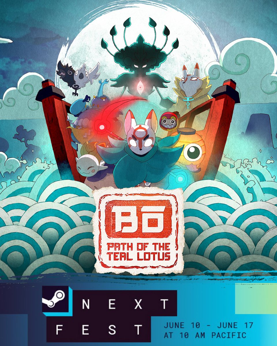 ⭐The FIRST EVER public demo for our #indiegame 'Bo: Path of the Teal Lotus' will be available to play in the #steamnextfest JUNE 10th - 17th!!

🗓️Mark your calendars!!!