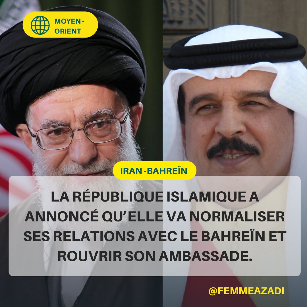 On dirait bien que la République Islamique se soit lancée dans une tentative de réconciliation régionale avec ses rivaux d’hier. Le Bahreïn avait rompu ses relations diplomatiques en 2016 avec le régime des Ayatollahs pour soutenir l’Arabie saoudite. Pour rappel, plus de 60% de