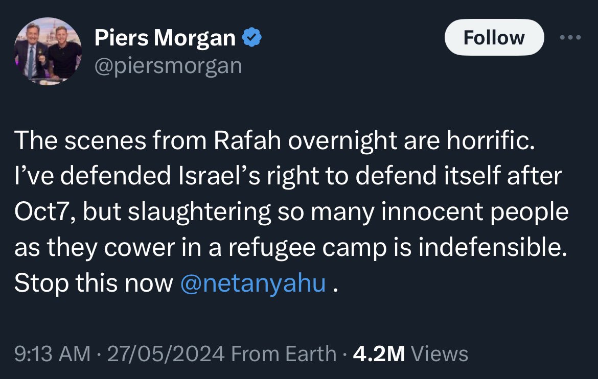 Même les journalistes anglo-saxons qui soutiennent Israël sont outrés par le massacre de Rafah et le dénoncent sans détour. Alors qu’en France on met des guillemets et utilise un conditionnel prudent… La honte absolue…