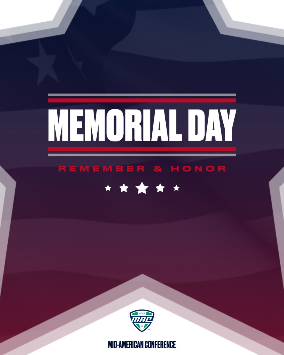 On this Memorial Day, the Mid-American Conference honors and remembers the brave men and women who made the ultimate sacrifice for our freedom. Please take a moment to reflect on their courage and dedication! 🇺🇸 #MemorialDay | #HonorThem