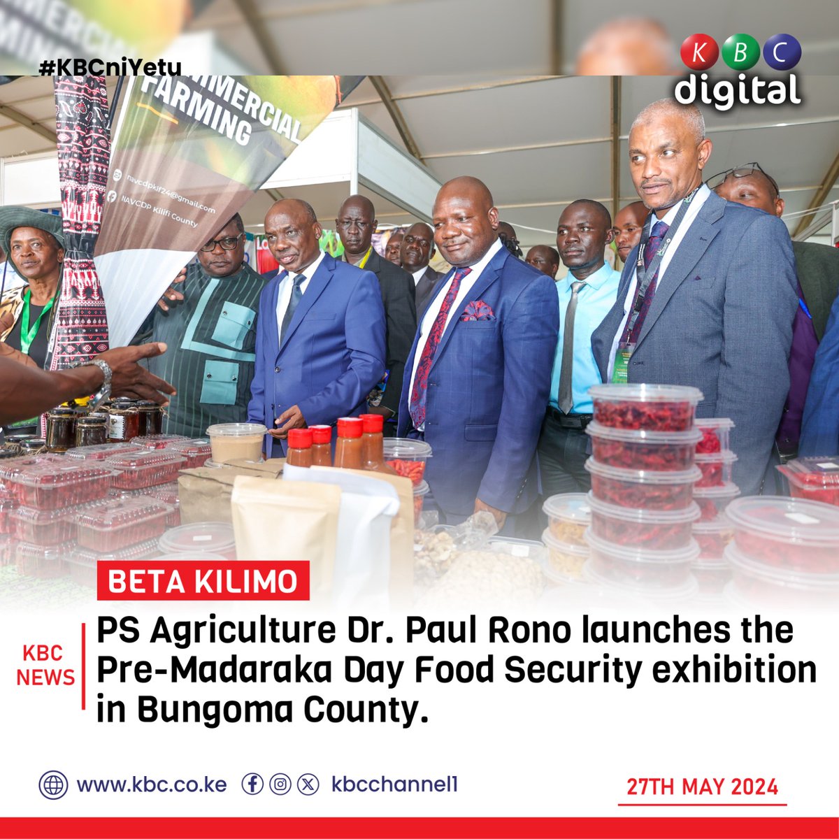 PS Agriculture Dr. Paul Rono launches the Pre-Madaraka Day Food Security exhibition in Bungoma County. #BETAKilimo