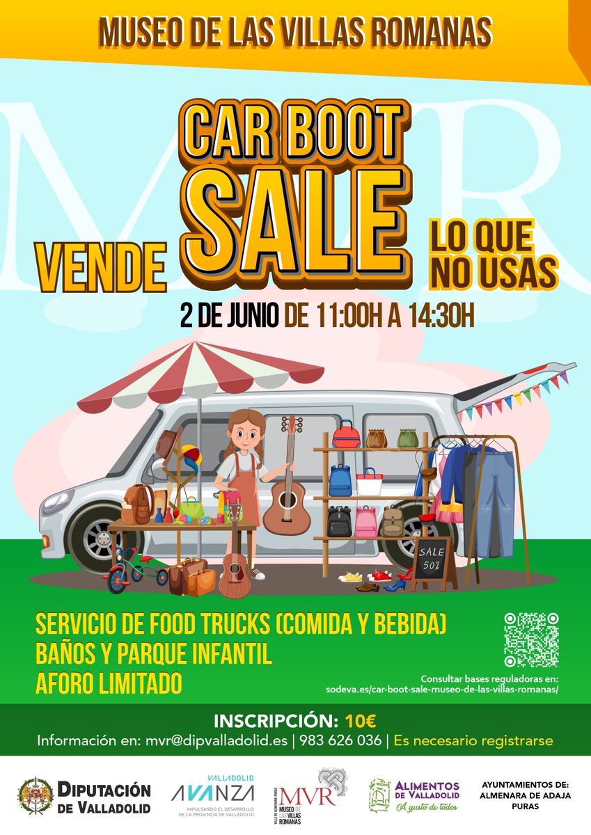 🔊 El Museo de las Villas Romanas celebrará la primera edición del Car Boot Sale ‘Vende lo que no usas’. 🗓️ 2 de junio. 🕚 de 11:00 a 14:30 horas. ➕ con food trucks y @alimentosVALL. 🔗diputaciondevalladolid.es/es/web/comunic…