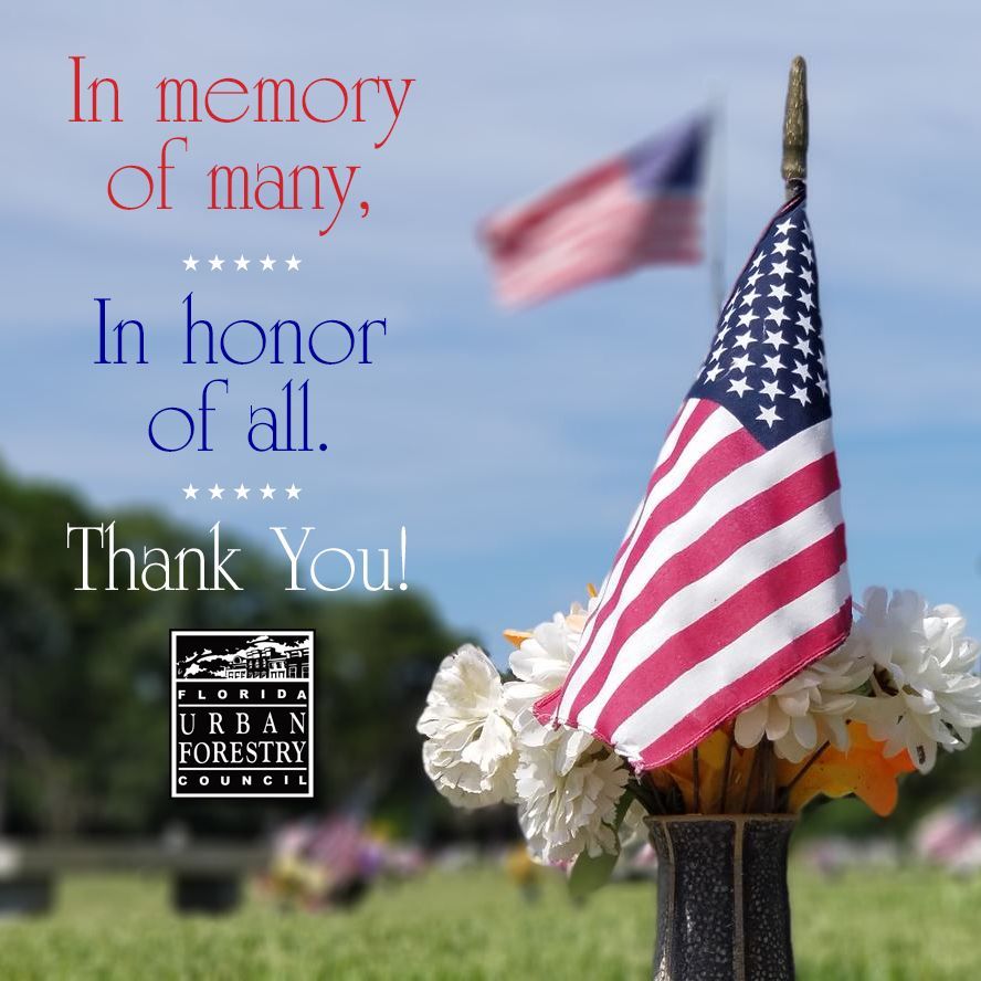 The Florida Urban Forestry Council wishes you all a safe Memorial Day. May we honor and remember all of the men and women who have made the ultimate sacrifice in serving our country.

#FloridaTrees #MemorialDay #rememberandhonor