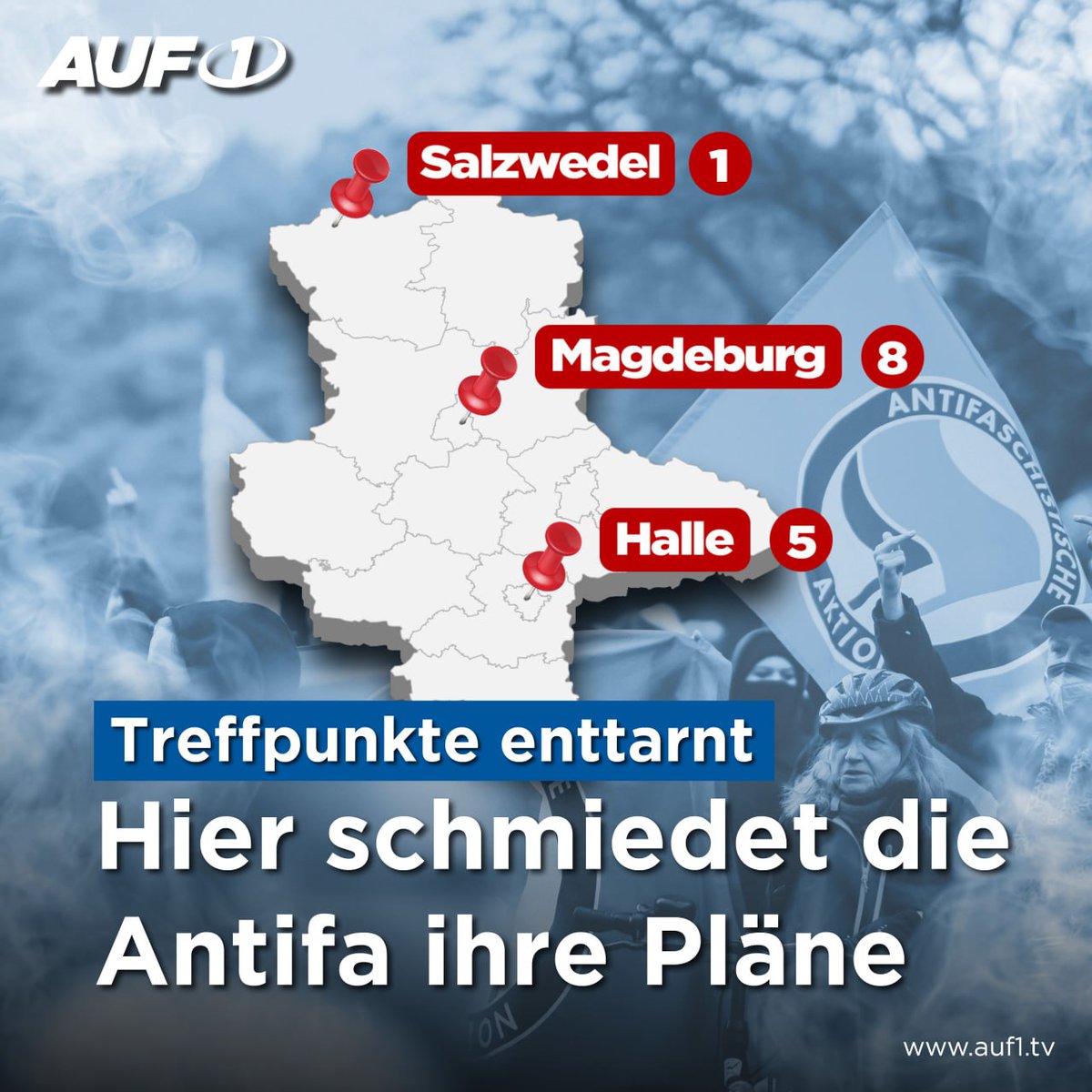 💣 Das sind die Antifa-Szenetreffs Die linksextreme Szene in Deutschland macht immer wieder durch Gewalttaten auf sich aufmerksam – zuletzt etwa Brandanschläge auf Unternehmer, die der AfD nahestehen. Nun recherchierte AUF1 wo sich die Antifa-Szene in Sachsen-Anhalt organisiert!