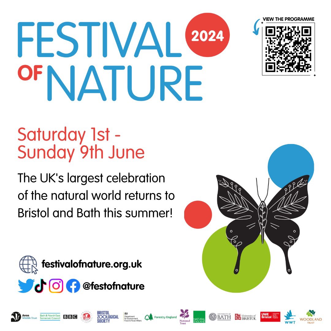 Join the UK’s largest celebration of the natural world from 1-9 June! 🦋🎉

Festival of Nature is returning to Bristol and Bath this summer and invites you to get involved in the wildlife fun. 💚#FestofNature

Check out the exciting programme of events: festivalofnature.org.uk