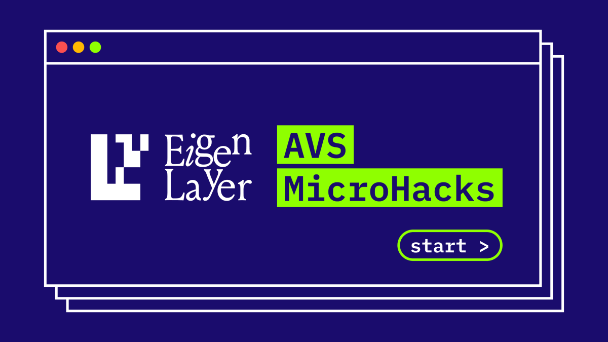 Introducing AVS MicroHacks - a virtual mini-hackathon lasting 21 days with over $50,000.00 in prizes! 🔆 Starting today May 27 through June 17 2024. Sign up now here: avsmicrohacks.eigenlayer.xyz More details in thread 🧵