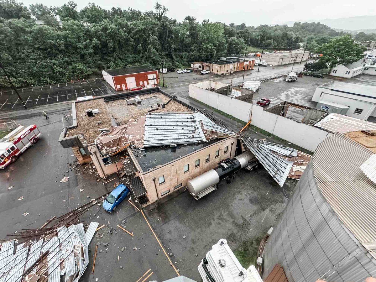 Yesterday, units were dispatched to the 2600 block of Roanoke Ave SW for reports of a structural collapse following severe thunderstorms in the area. Units found the entire roof had blown off of one commercial building and onto another, resulting in significant damages.