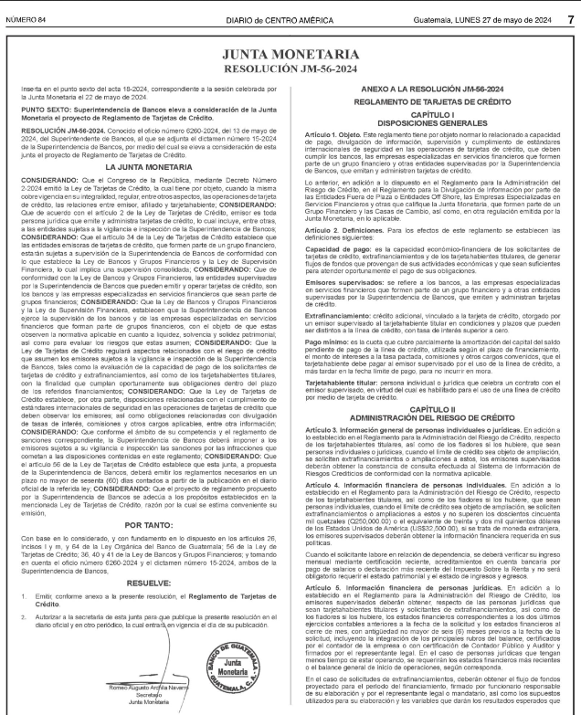 Ahora | Junta Monetaria @Banguat emite el reglamento de Tarjetas de Crédito. En el apartado de sanciones, art. 18, detalla textualmente: La @sib_guatemala sancionará , conforme el reglamento para la aplicación de sanciones emitido por la Junta Monetaria, a los bancos...