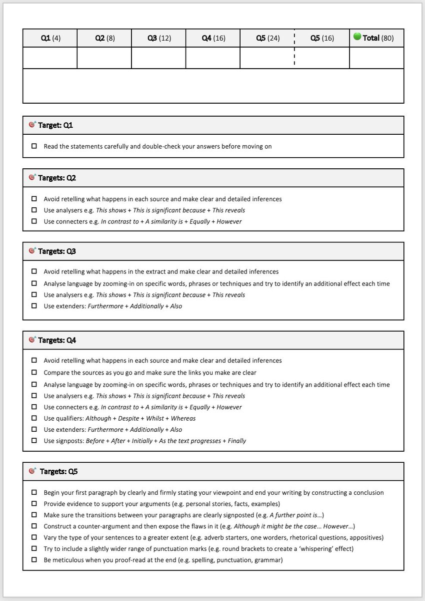 Target tick sheet for GCSE English Language Paper 2 douglaswise.co.uk/blog/gcse-engl… 🎯