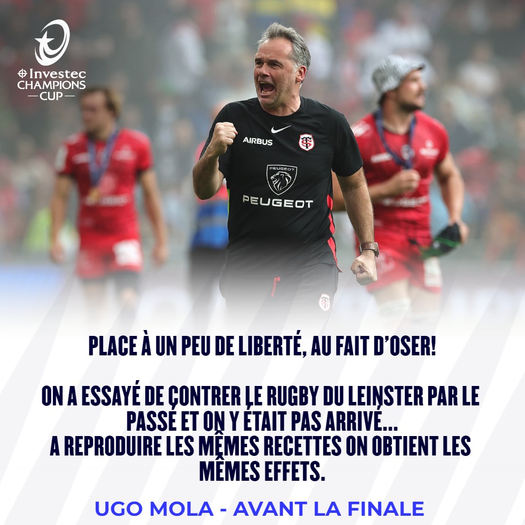 Le @StadeToulousain et le Leinster sont deux adversaires qui se connaissent par coeur.

Pour la finale de l'#InvestecChampionsCup, Ugo Mola a proposé à ses joueurs d'exprimer qui ils étaient et ça a payé! ⭐️