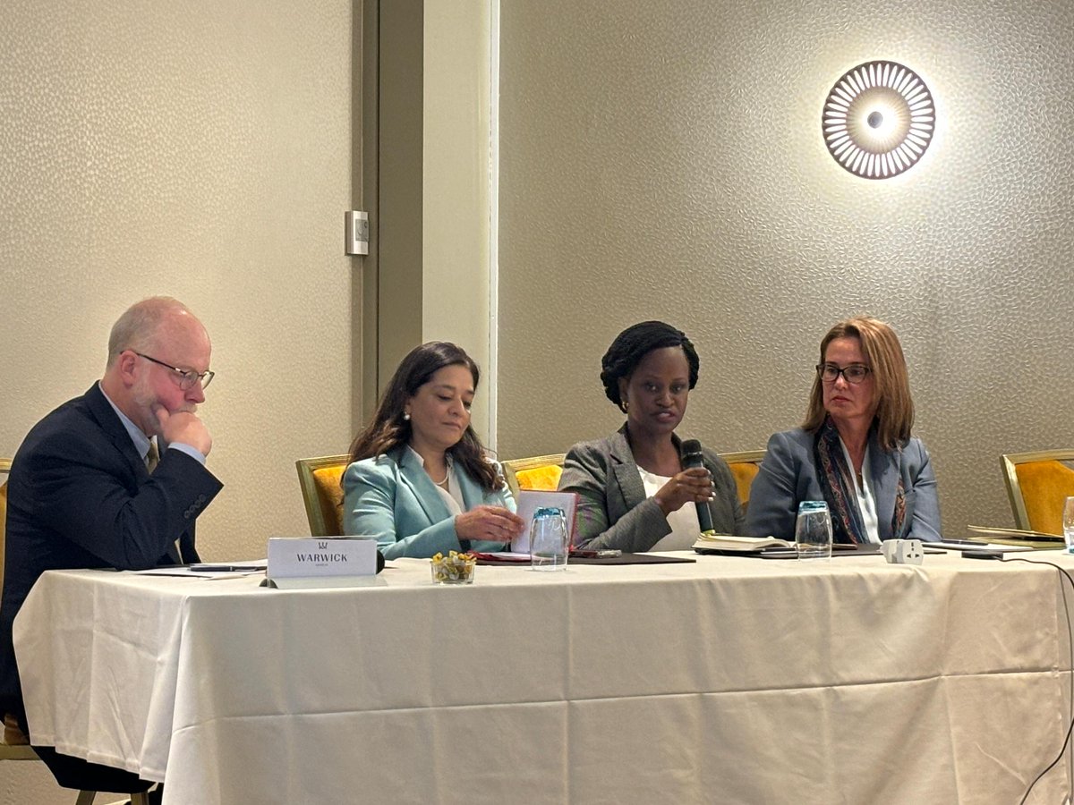 On the ‘Making it happen: Supporting and protecting health workers through partnerships’ panel @atuhairwe_irene joined @JMeline/@projecthopeorg, Dr. Carlos Castillejos/@JNJHealthEquity, Michelle Erwee @TakedaPharma & @PriyaBasu2017/@Pandemic_Fund #WHA77 | #InvestInHealthWorkers