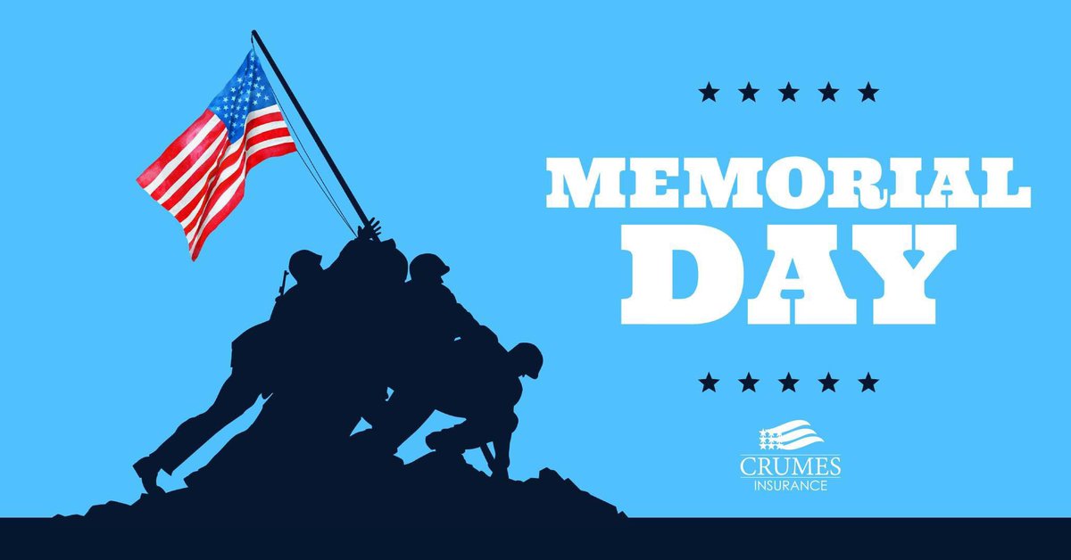 CrumesInsurance's tweet image. Memorial Day...
Is the day that's set aside to remember with gratitude and pride all those who served and died for our country and our freedom.
May your day be filled with memories and peace.

God Bless America