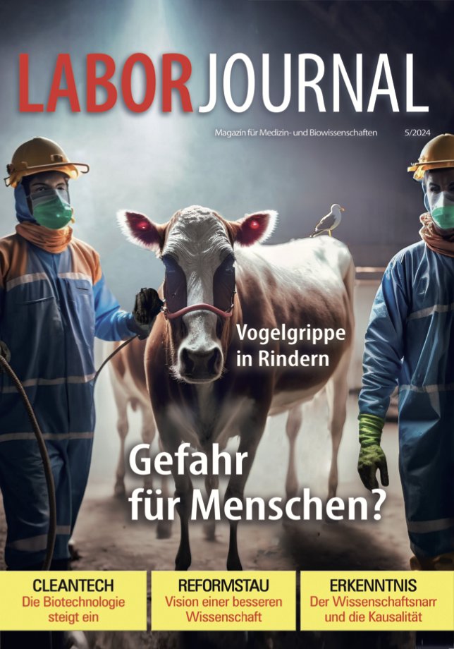 Unser Heft 5/2024 ist draußen!

Titelthema: #Vogelgrippe in Rindern

Außerdem:
- #Wissenschaftskultur;
- Bessere Nukleinsäuren;
- #Chromosomen-Transfer;
- #Biotech und #Cleantech;
- #Sequenzierung;
- Neue #Bücher
- u.v.m.

Das ganze Heft online: laborjournal.de/rubric/aktuell…