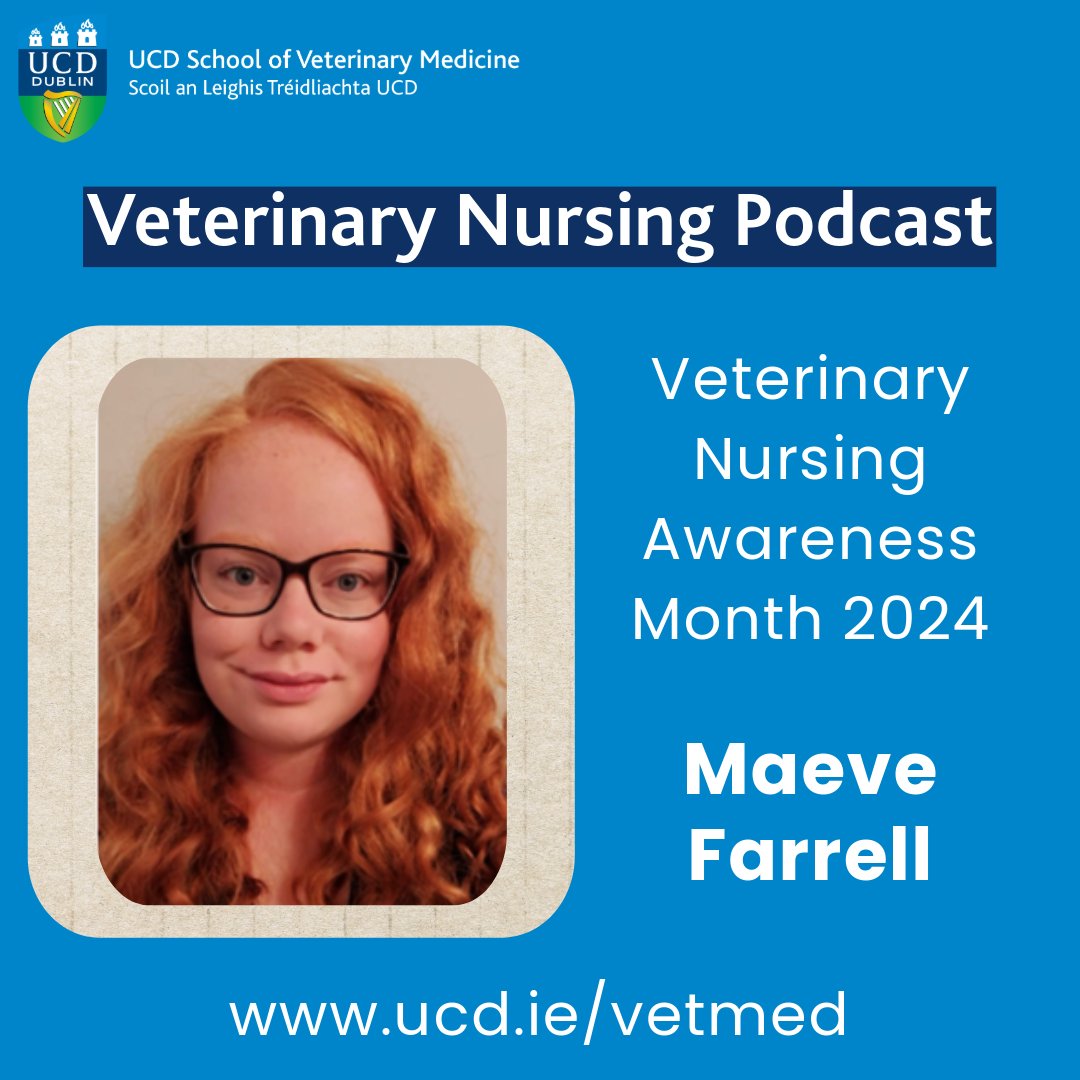 🎙️ Our Veterinary Nursing podcast is back! To mark Veterinary Nursing Awareness Month, Maeve Farrell (Clinical Research Veterinary Nurse) joins Kate Acton to highlight the importance of research in veterinary nursing and her career to date. Listen here: podcasters.spotify.com/pod/show/ucdvn…