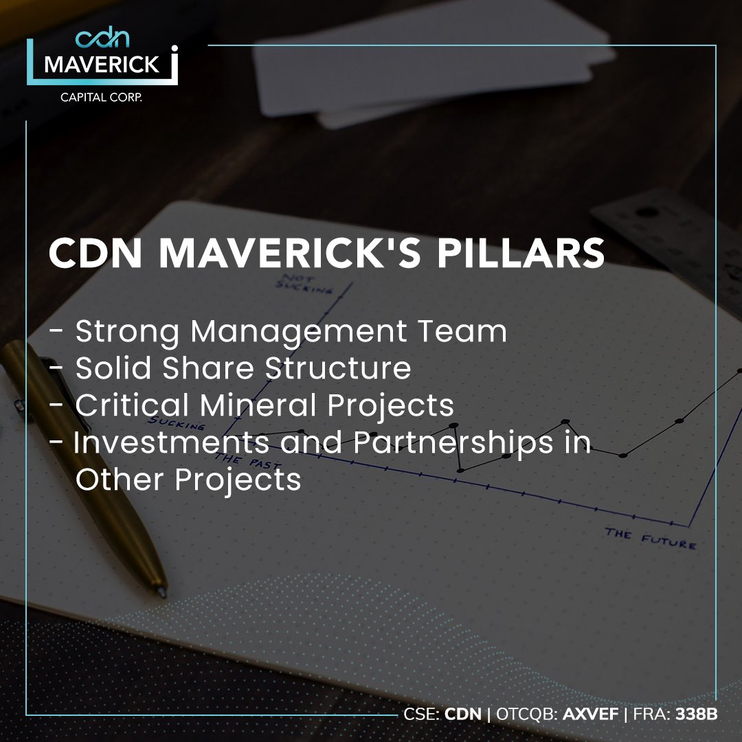 CDNMaverickcorp's tweet photo. With a strong management team, solid share structure, promising mineral projects, and diversified investments, CDN Maverick is poised to succeed in the critical minerals space.

Visit us: https://t.co/AcNbQpBH5n

#CSE $CDN.CN #OTCQB $AXVEF #FRA #338B https://t.co/0qsaZsAEsz
