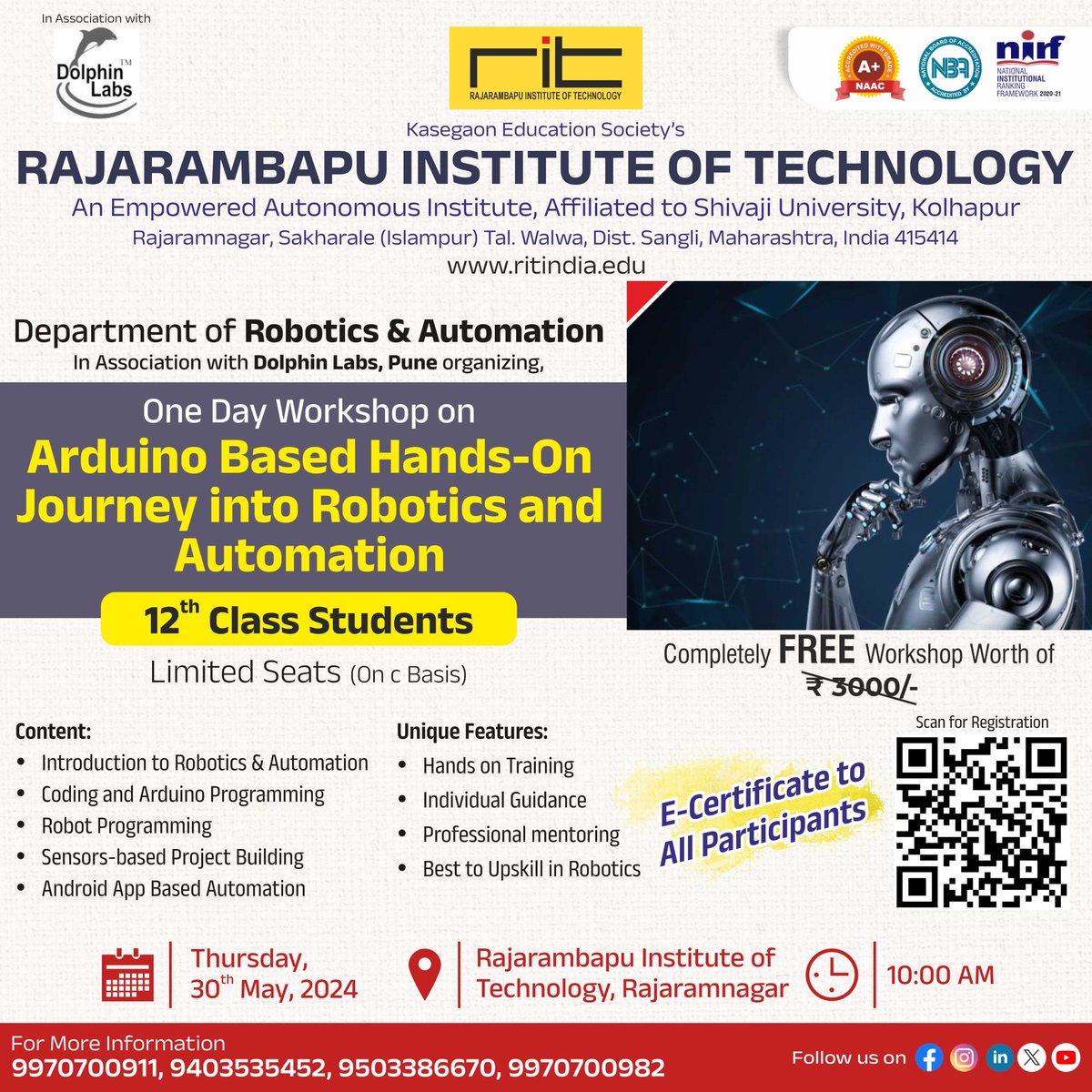 🚀 Join our One Day Workshop on Arduino Based Hands-On Journey into Robotics and Automation ! 🚀
Registration Link: forms.gle/SsgKDS1s2fyxVG…
#ArduinoWorkshop #Robotics #Automation #HandsOnLearning #Innovation #TechEnthusiast #STEMEducation