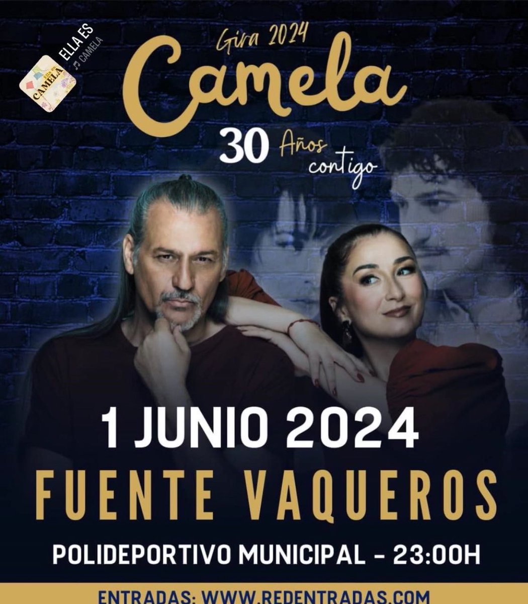 Este Sábado llega el concierto más esperado. Único concierto en la provincia este año de CAMELA. Entradas online solo en REDENTRADAS.com Despues de ver en la pantalla gigante el partido, comenzará el concierto en el campo de fútbol de Fuente Vaqueros