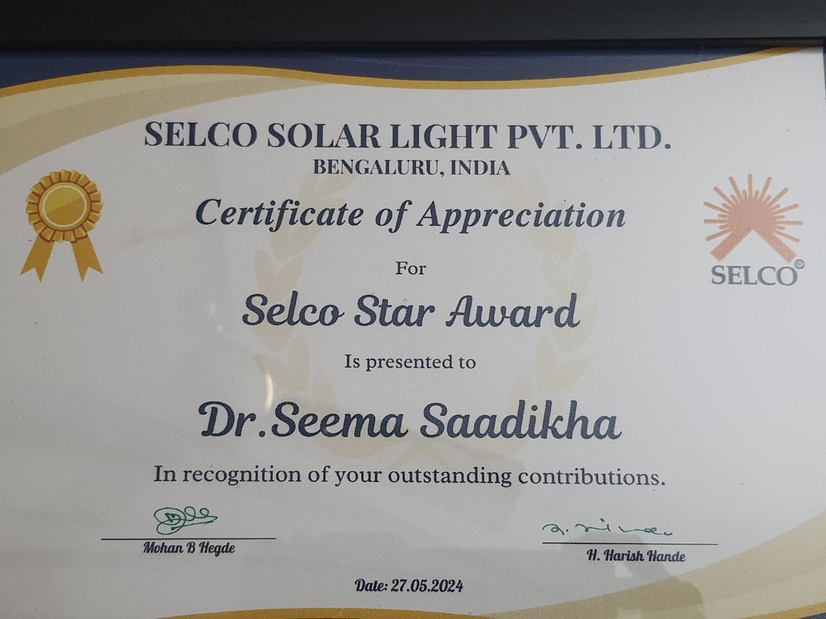 Thank you @SELCOIndia for appreciating my work and honoring me with selco star award .
Looking forward for many more projects to empower rural belt with green energy, education and health .
#Dharwad #greenenergy #ruraldevelopment #education #health
