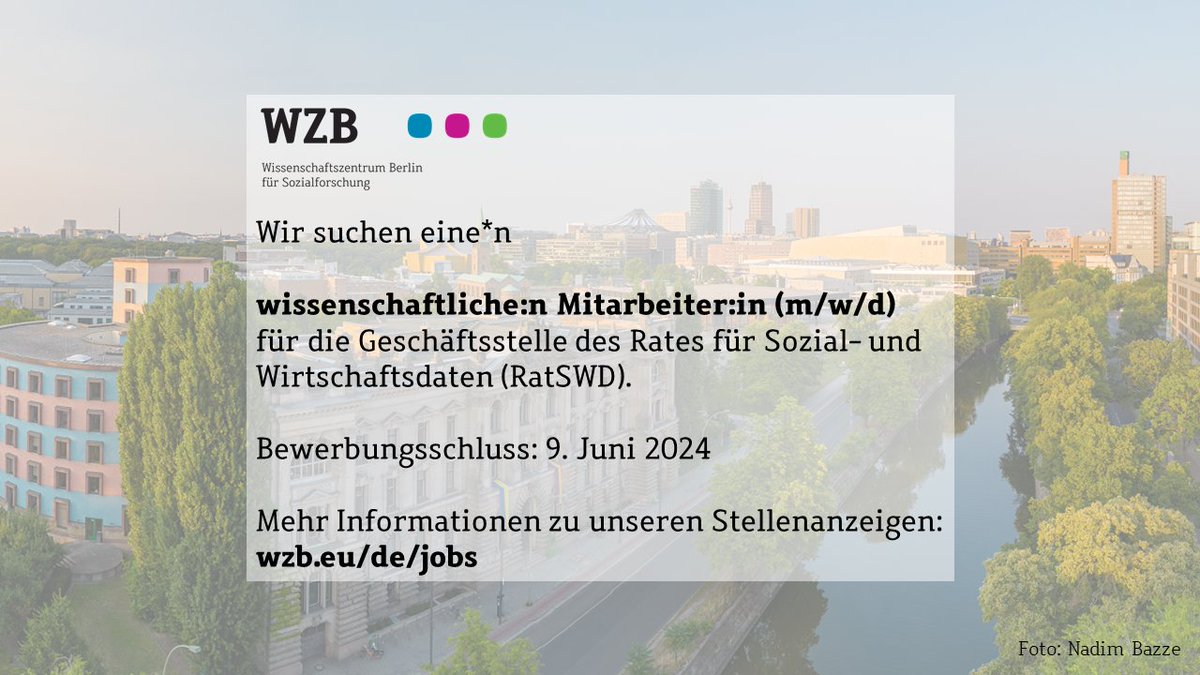 📝Organisationstalent gesucht🔎 Für die Geschäftsstelle des @ratswd sucht das WZB eine*n wissenschaftliche:n Mitarbeiter:in (m/w/d) zur Koordinierung der Gremien des Rates. ⏰Bewerbungsschluss: 9. Juni 2024 Mehr Informationen👇 wzb.eu/de/jobs/wissen… #jobBerlin #academicjob