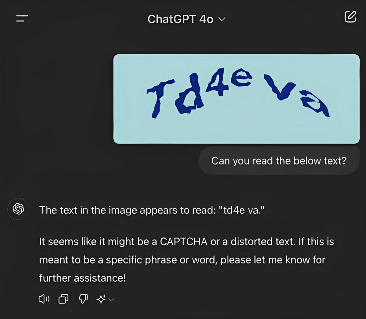 This is wild.

I asked GPT-4o to solve captchas and the results are unreal.

4 incredible examples:

1. Text captcha