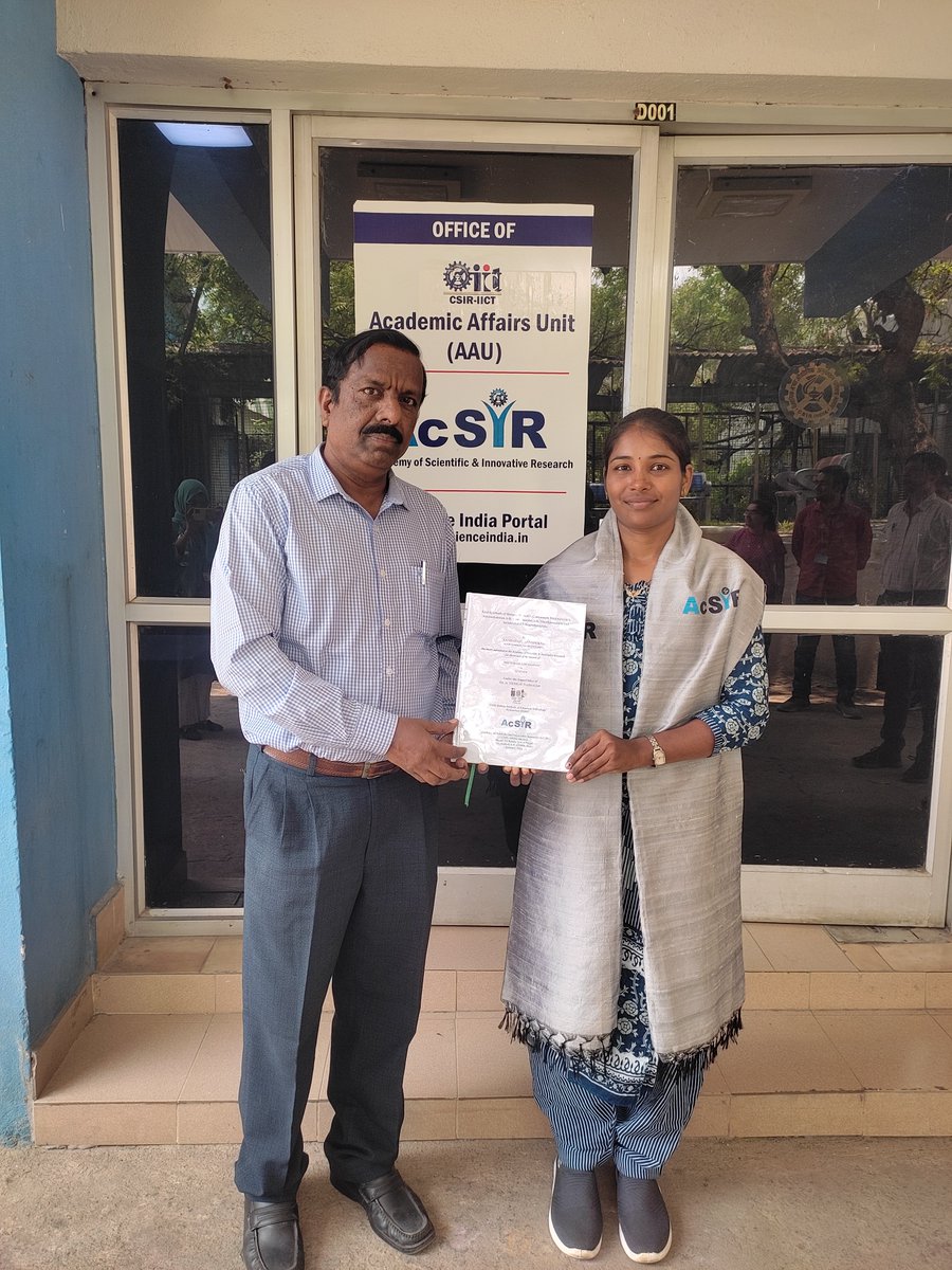 Ms. Kandarapu Annapurna (Enrolment No. 10CC17A18033) worked with Dr. A. Venkat Narsaiah, CSIR-IICT has successfully defended her viva-voce examination for the award of Ph.D Degree on May 24, 2024. @CSIR_IND @DrNKalaiselvi @CSIR_NIScPR @AcSIR_India