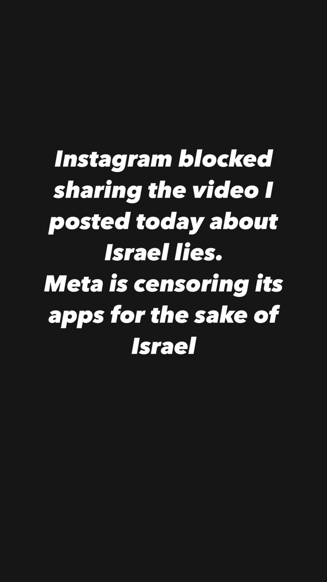 Not just @Meta . For months now they have been shadow banning posts on @facebook and @instagram . @X is doing the same despite @elonmusk pretending to protect free speech . All of these companies are distorting reality on behalf of Israel