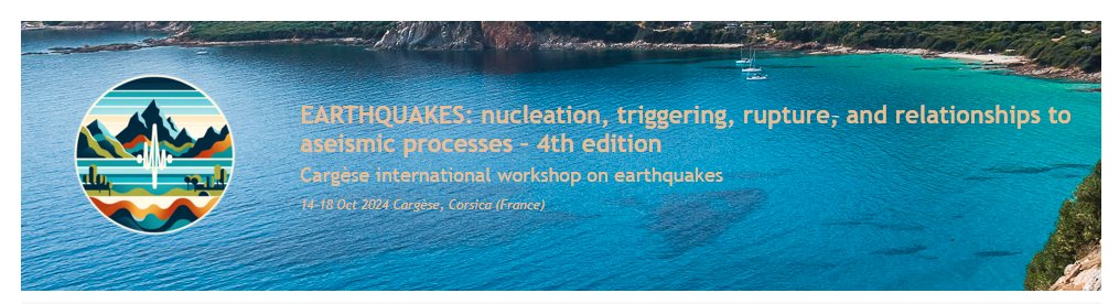 Pablo Ampuero (@docterremoto) on Twitter photo Ready to brainstorm about earthquake processes in a beautiful island? Come to the workshop on "Earthquakes: nucleation, triggering, rupture and aseismic processes" in Cargèse, Corsica, France, October 14-18 2024. Pre-registration is open until June 10: earthquakes4.sciencesconf.org Ready to brainstorm about earthquake processes in a beautiful island? Come to the workshop on "Earthquakes: nucleation, triggering, rupture and aseismic processes" in Cargèse, Corsica, France, October 14-18 2024. Pre-registration is open until June 10: earthquakes4.sciencesconf.org