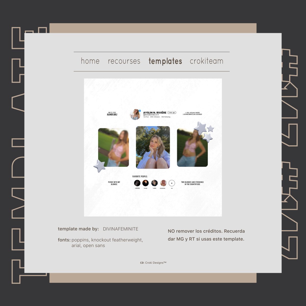 CrokiDesigns's tweet image. Template #𝟷𝟺𝟽 ˒ @divinafeminite 

Template disponible en 𝗣𝗡𝗚. Favor de no retirar la marca de agua. Deja tu 𝗠𝗚/𝗥𝗧 si lo usas.

⤷ drive.google.com/drive/mobile/f…