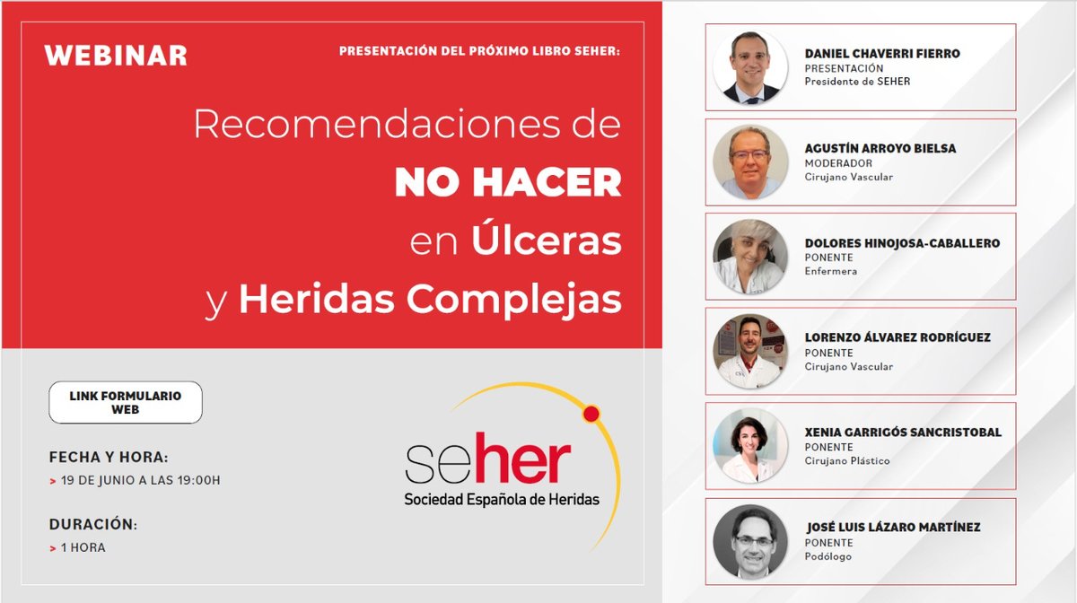 SEHERidas's tweet photo. 🔴 ¡Nuevo y emocionante #webinar "𝐐𝐮𝐞́ 𝐧𝐨 𝐡𝐚𝐜𝐞𝐫 𝐞𝐧 𝐔́𝐥𝐜𝐞𝐫𝐚𝐬 𝐲 𝐇𝐞𝐫𝐢𝐝𝐚𝐬 𝐂𝐨𝐦𝐩𝐥𝐞𝐣𝐚𝐬" para celebrar la publicación del nuevo libro de SEHER! 💻
📆 𝟏𝟗 𝐝𝐞 𝐣𝐮𝐧𝐢𝐨
🕖𝟏𝟗:𝟎𝟎 (CET)
Puedes inscribirte en 👉 https://t.co/XMtUurZEF0 https://t.co/MgAKKVavxh